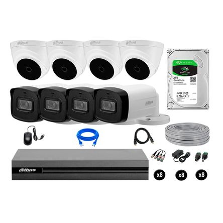 Cámaras Seguridad Dahua Kit 8 Fullhd Disco 2tb Mayor Alcance Completo