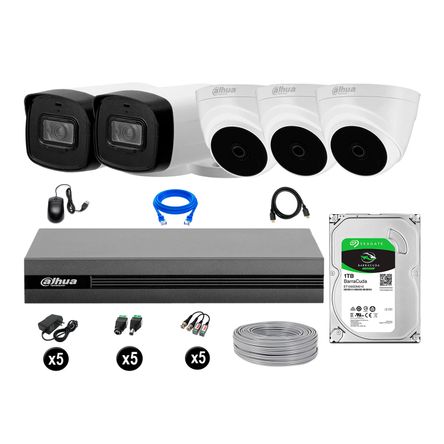 Cámaras Seguridad Dahua Kit 5 Full Hd Disco 1tb Mayor Alcance P2p