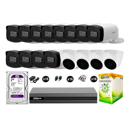 Cámaras Seguridad Dahua Kit 16 Full Hd Disco 2tb Mayor Alcance Completo