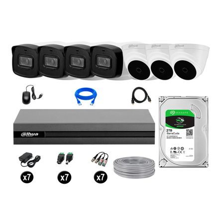 Cámaras Seguridad Dahua Kit 7 Fullhd Disco 2tb Mayor Alcance Completo