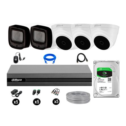 Cámaras Seguridad Dahua Kit 5 1080p Mayor Alcance Varifocal 1tb