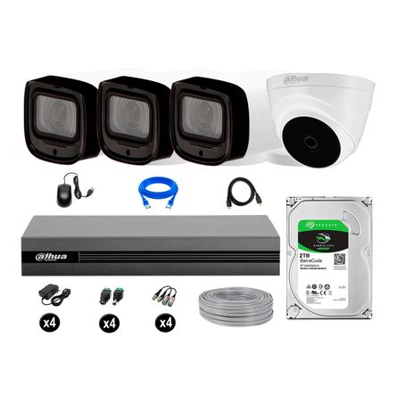 Kit 4 Cámaras Seguridad Dahua Fullhd 2tb Mayor Alcance Varifocal