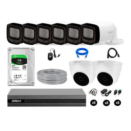 Cámaras Seguridad Dahua Kit 8 Fullhd 2tb Mayor Alcance Varifocal