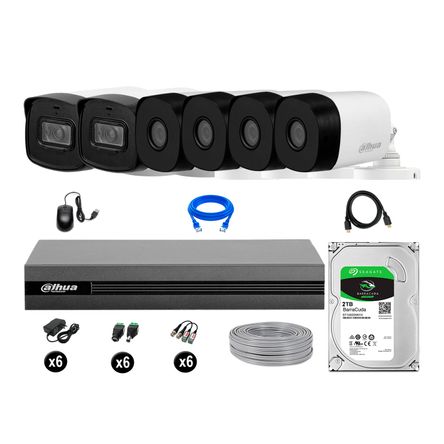 Cámaras Seguridad Dahua Exterior Kit 6 Full Hd Disco 2tb 40m Largo Alcance