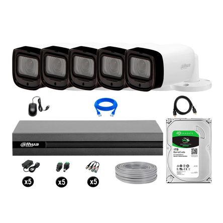 Cámaras Seguridad Dahua Exterior Kit 5 1080p Disco 1tb P2p Varifocal