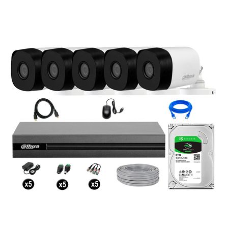 Cámaras De Seguridad Dahua Exterior Kit 5 Full Hd 1080p Disco 2tb