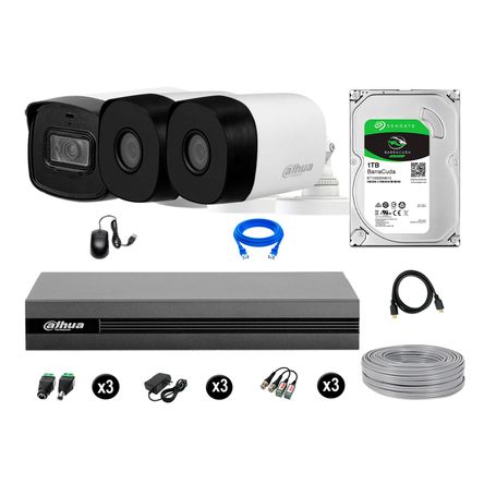 Cámaras Seguridad Dahua Exterior Kit 3 Full Hd Disco 1tb 40m Largo Alcance