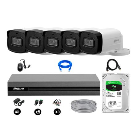 Cámaras Seguridad Dahua Exterior Kit 5 Full Hd Disco 1tb 40m Mayor Alcance