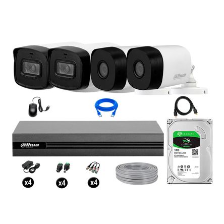 Cámaras Seguridad Dahua Exterior Kit 4 Full Hd Disco 1tb 40m Largo Alcance