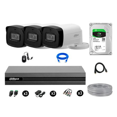 Cámaras Seguridad Dahua Exterior Kit 3 Full Hd Disco 1tb 40m Mayor Alcance