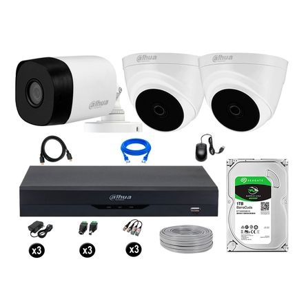 Cámaras Seguridad Dahua Kit 3 5mp Disco 1tb Completo Hdmi