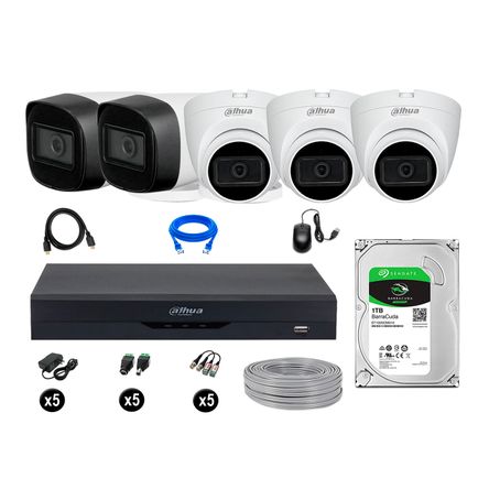 Cámaras Seguridad Dahua Kit 5 5mp Disco 1tb Audio Incorporado P2p Completo