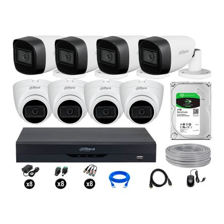 Cámaras Seguridad Dahua Kit 8 5mp Disco 1tb Audio Incorporado P2p Completo