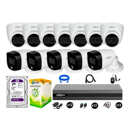 Cámaras Seguridad Dahua Kit 12 2mp Disco 1tb Vision Nocturna Full Color