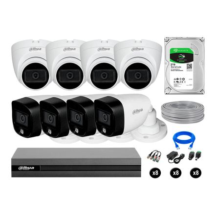 Cámaras Seguridad Dahua Kit 8 2mp Disco 2tb Vision Nocturna Full Color