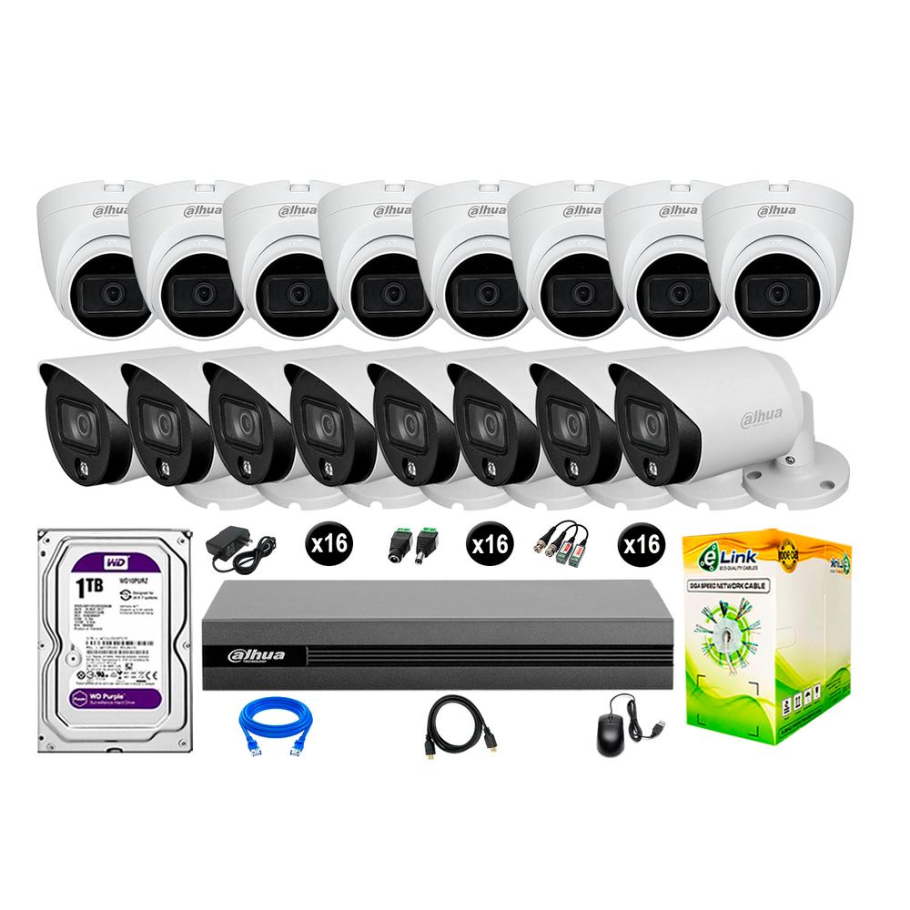 Cámaras Seguridad Dahua Kit 16 Full Hd Disco 1tb Vision Nocturna Full Color Cámaras Seguridad Dahua Kit 16 Full Hd Disco 1tb Vision Nocturna Full Color