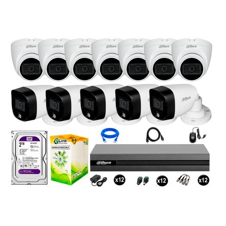 Cámaras Seguridad Dahua Kit 12 2mp Disco 2tb Vision Nocturna Full Color