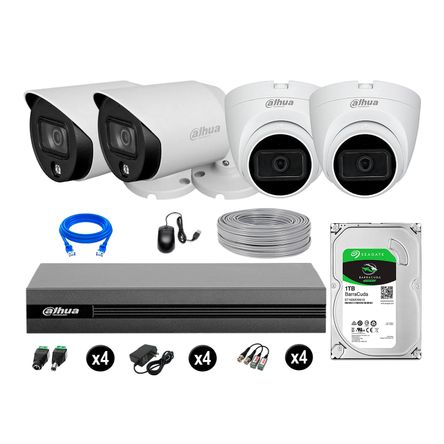 Cámaras Seguridad Dahua Kit 4 Full Hd Disco 1tb Vision Nocturna Full Color