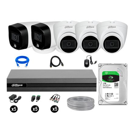 Cámaras Seguridad Dahua Kit 5 2mp Disco 1tb Vision Nocturna Full Color