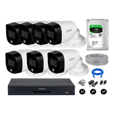 Cámaras Seguridad Dahua Exterior Kit 7 5mp 2tb Vision Nocturna Full Color