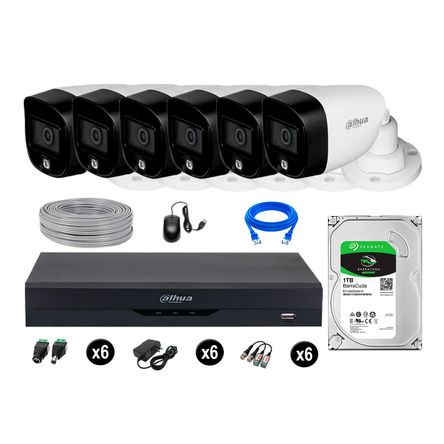 Cámaras Seguridad Dahua Exterior Kit 6 5mp 1tb Vision Nocturna Full Color