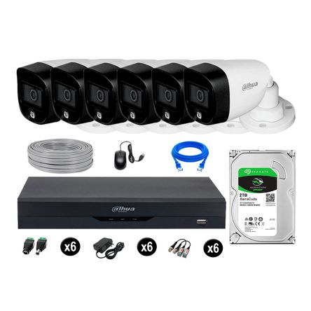 Cámaras Seguridad Dahua Exterior Kit 6 5mp 2tb Vision Nocturna Full Color