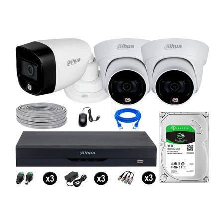 Cámaras Seguridad Dahua Kit 3 5mp Disco 1tb Vision Nocturna Full Color