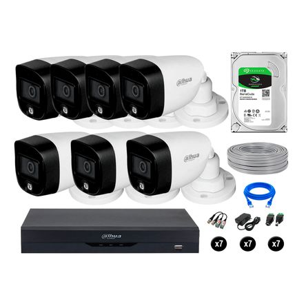 Cámaras Seguridad Dahua Exterior Kit 7 5mp 1tb Vision Nocturna Full Color