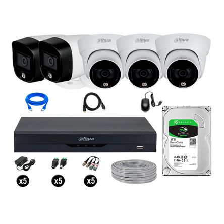 Cámaras Seguridad Dahua Kit 5 5mp Disco 1tb Vision Nocturna Full Color