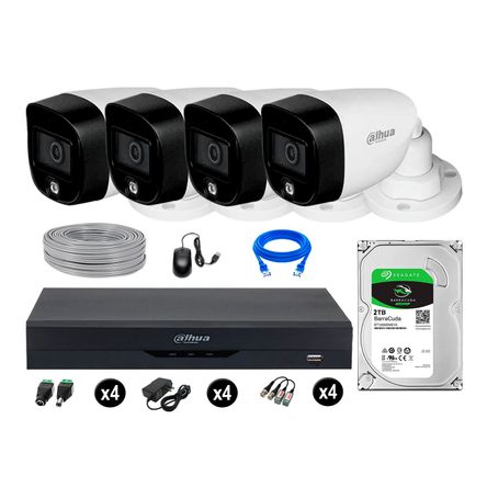 Cámaras Seguridad Dahua Exterior Kit 4 5mp 2tb Vision Nocturna Full Color