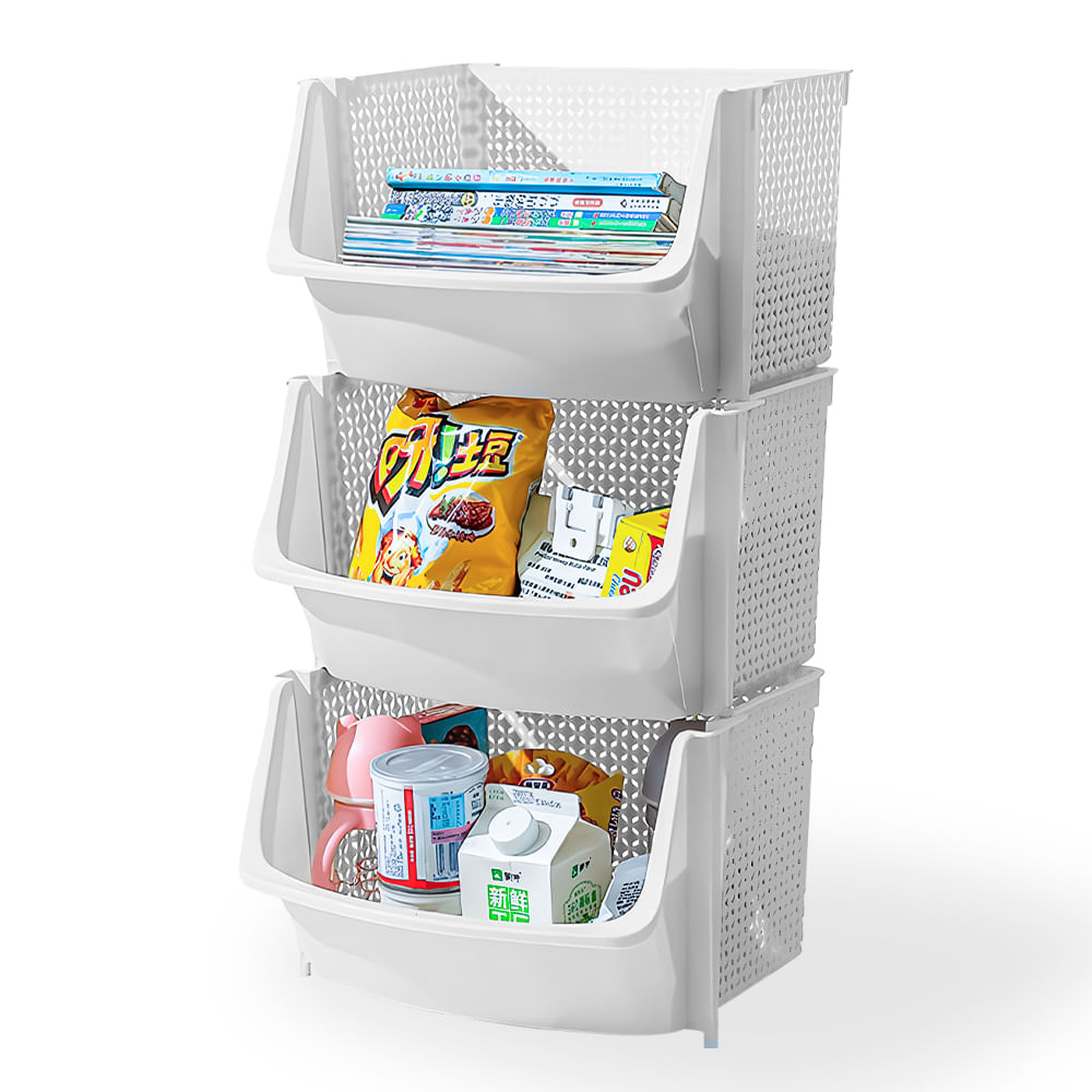 Caja Organizador Apilable de Almacenamiento de Cocina U80 Blanco X3