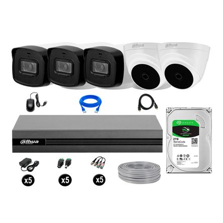 Cámaras Seguridad Dahua Kit 5 Fullhd Disco 2tb Mayor Alcance Completo