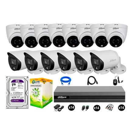 Cámaras Seguridad Dahua Kit 14 1080p Disco 1tb Vision Nocturna Full Color