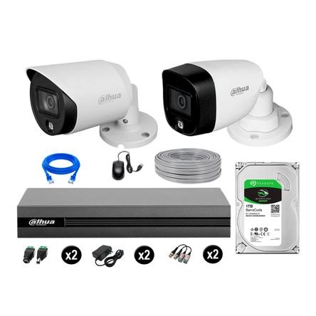 Cámaras Seguridad Dahua Exterior Tubo Kit 2 1080p Vision Noche Disco 1tb