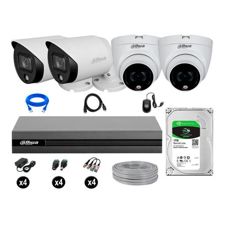 Cámaras Seguridad Dahua Kit 4 1080p Disco 1tb Vision Nocturna Full Color
