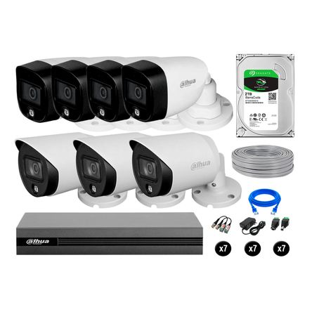 Cámaras Seguridad Dahua Exterior Tubo Kit 7 1080p Vision Noche Disco 2tb