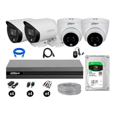 Cámaras Seguridad Dahua Kit 4 1080p Disco 2tb Vision Nocturna Full Color