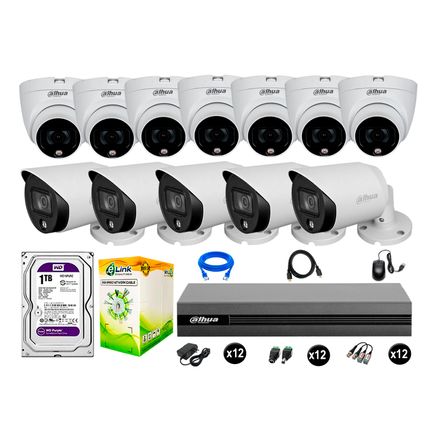 Cámaras Seguridad Dahua Kit 12 1080p Disco 1tb Vision Nocturna Full Color