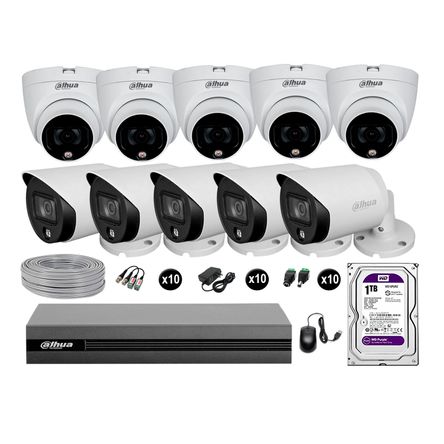Cámaras Seguridad Dahua Kit 10 1080p Disco 1tb Vision Nocturna Full Color