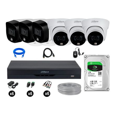 Cámaras Seguridad Dahua Kit 6 5mp Disco 1tb Vision Nocturna Full Color