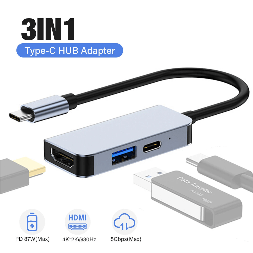 Adaptador Multipuerto Tipo C a HDMI USB Compatible con iPad MacBook Air Pro  - Promart