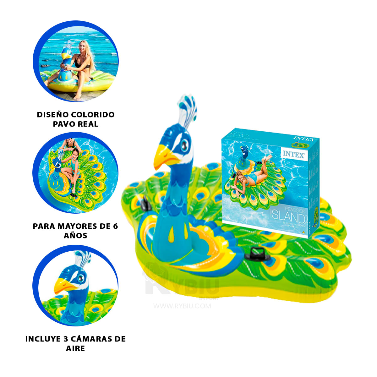 Inflable con Diseño Colorido de Pavo Real