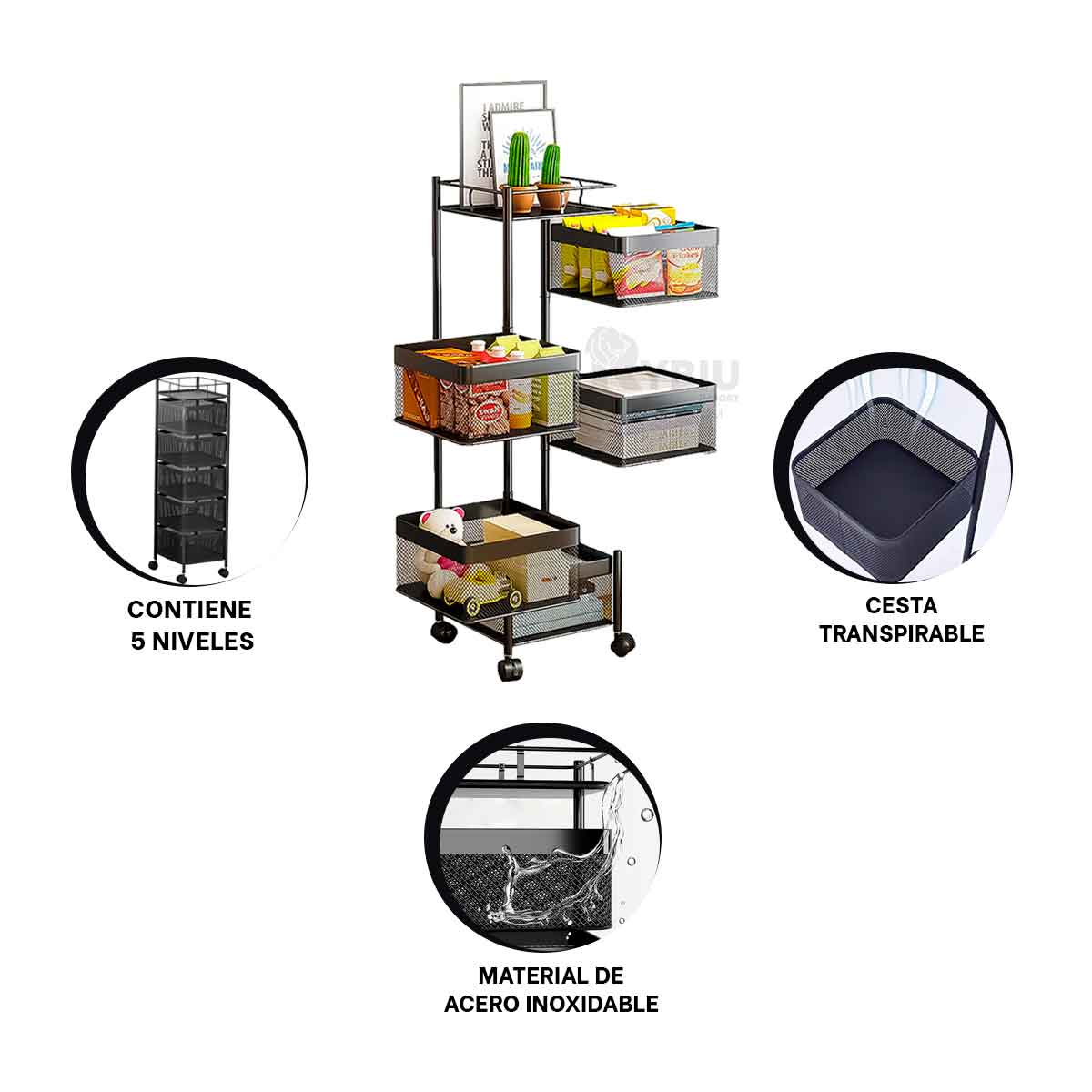 Estante de Almacenamiento Movil de Acero con 5 Niveles