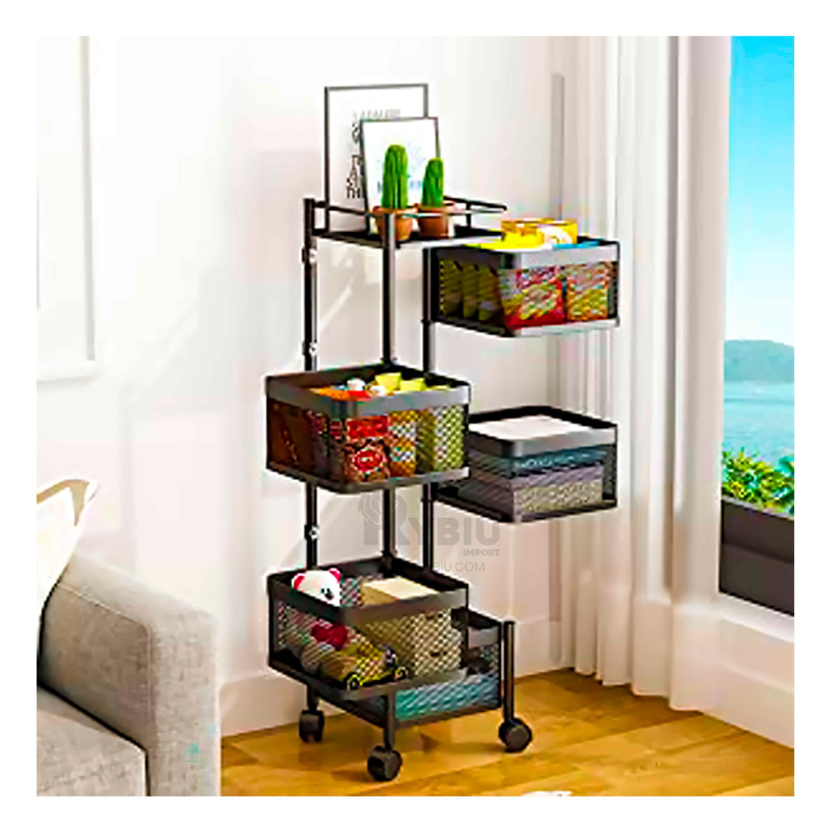 Cesta de Acero con Ruedas para Almacenar Objetos