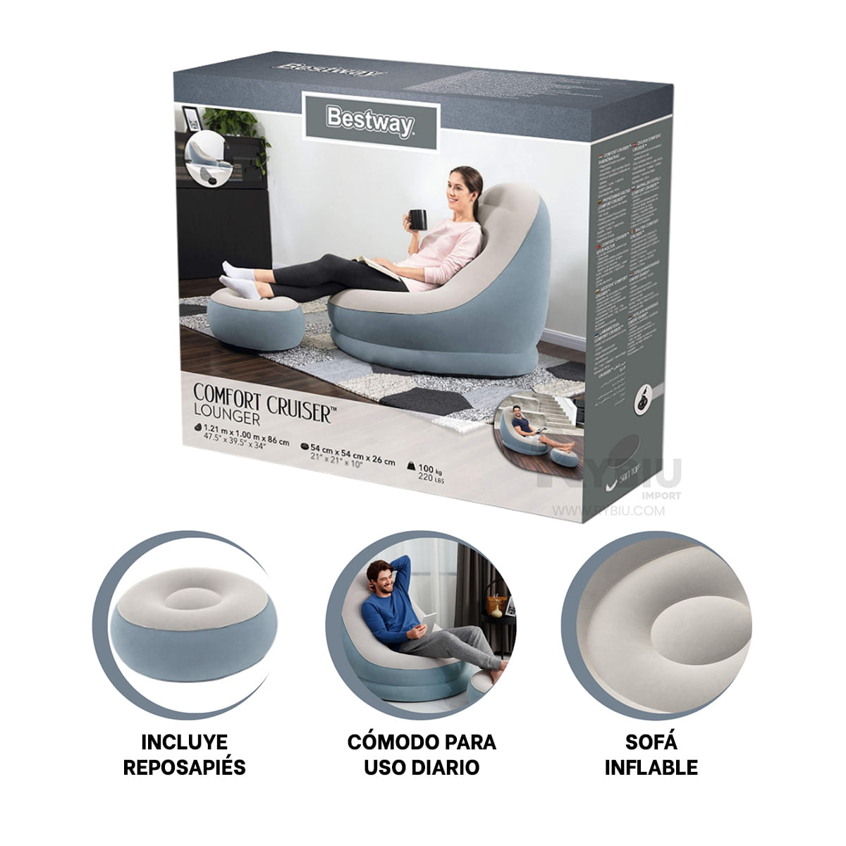 Banco Inflable de Uso Diario Color Celeste