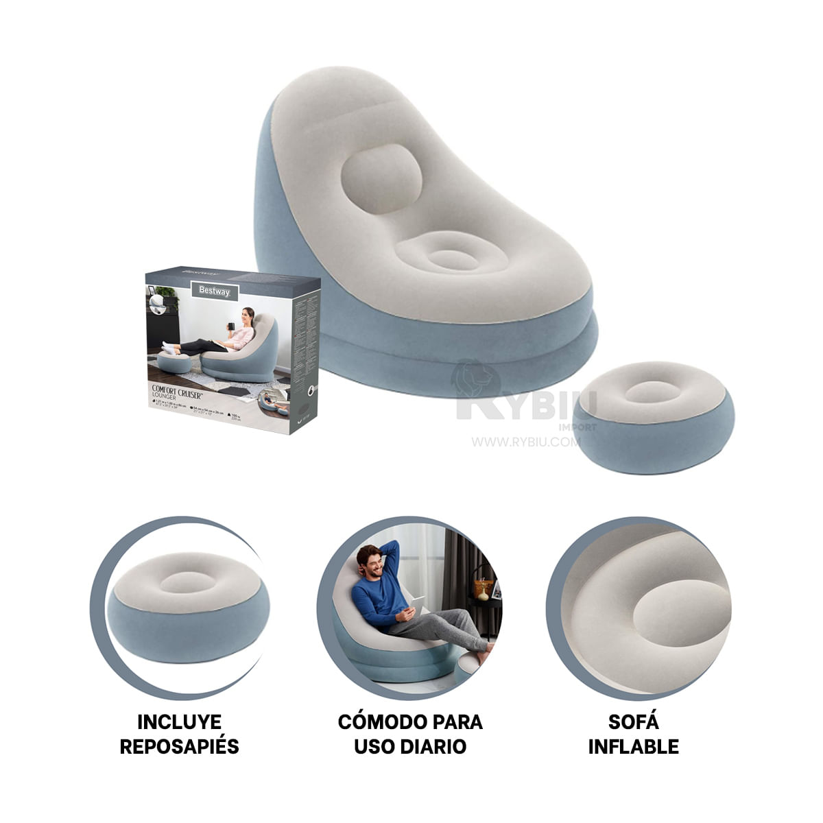 Banco Confort con Reposapies de Color Celeste