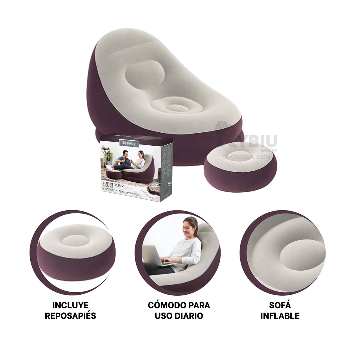 Banco Inflable de Uso Diario Color Guinda