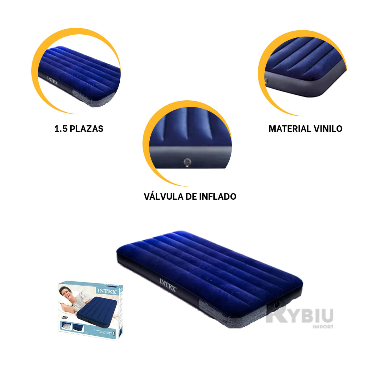 Agradable Colchon Inflable de 1.5 Plazas Azul
