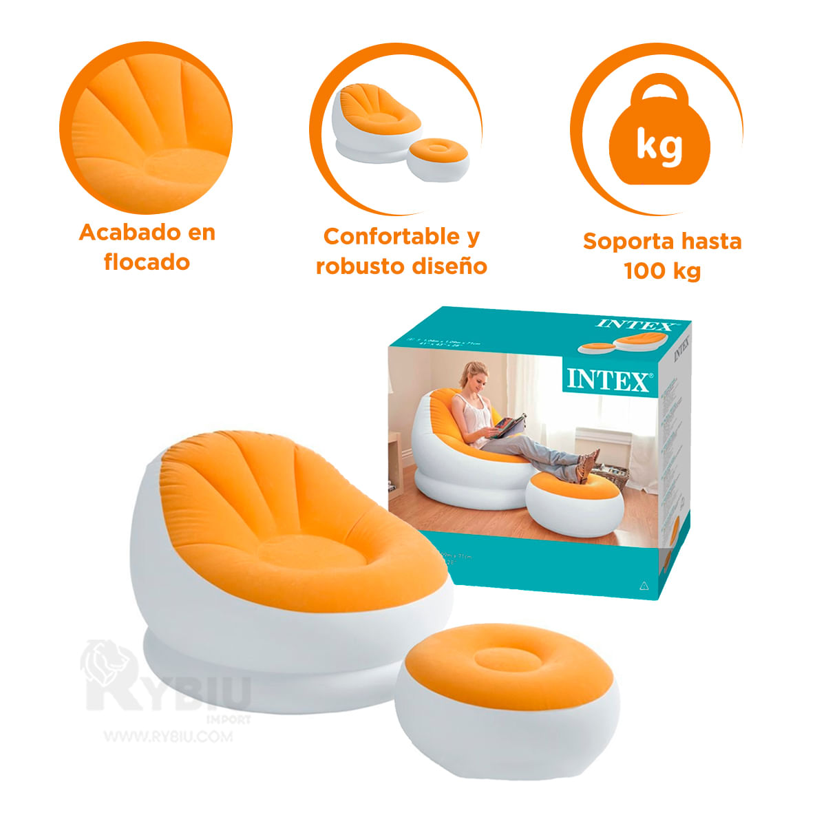 Descanso con Flotante Sofa y Poof Anaranjado