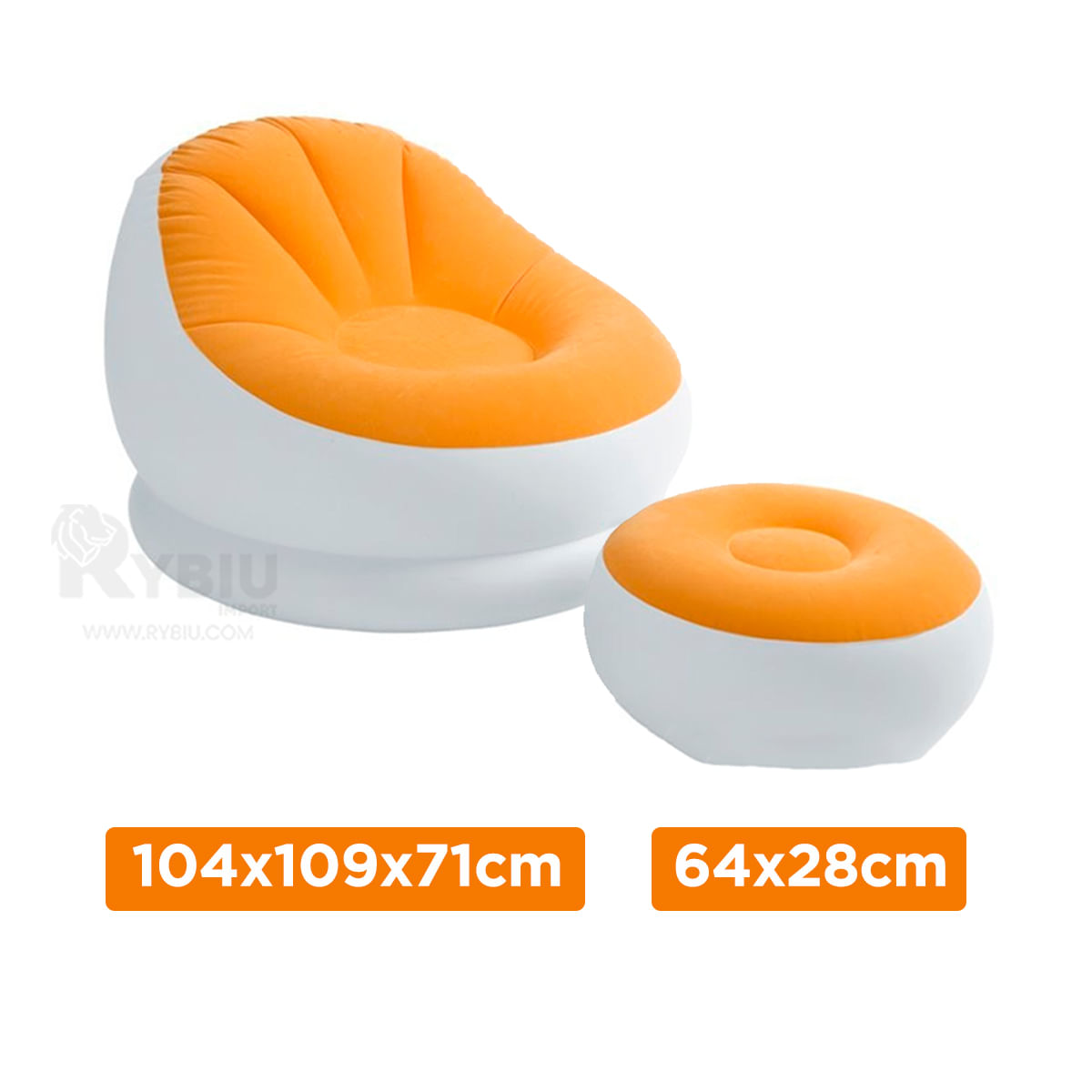 Inflable Sofa y Poof con Resplandor Anaranjado
